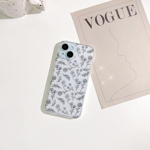 Lovmooful Compatible for iPhone 15 Case Clear Cute Flower Floral with Slim Glitter Design for Girls Women Soft TPU Shockproof Protective Girly for iPhone 15 Case-Black