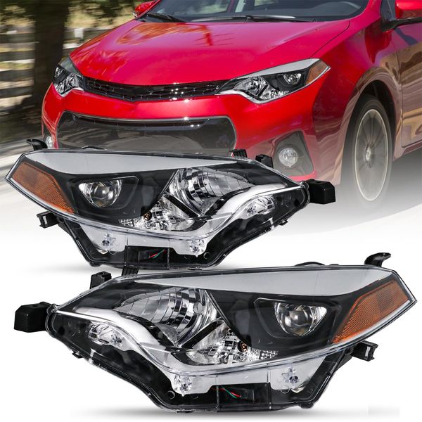 TUSDAR Headlights Assembly Compatible with 2014 2015 2016 Toyota Corolla Base/CE/C/LE Eco/LE/L/S Plus/S/Special Edition Sedan 4-Door, LED Headlamps Driver and Passenger Side