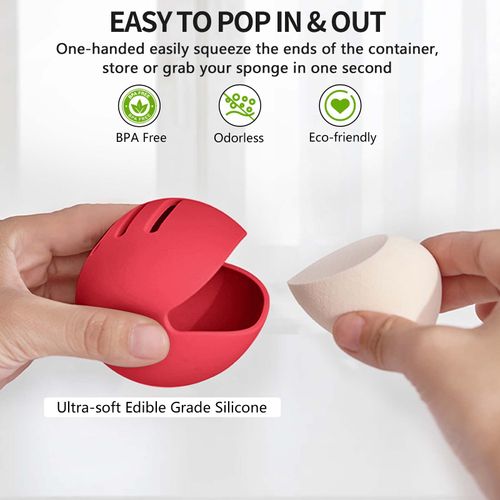 Fauxomor Custodia Spugna per Trucco Doppia Faccia Traspirante per Viaggio,Porta Spugna in Silicone per Beauty Blender per Tutte le Spugne,Riutilizzabile e Igienica Facile da Trasportare,Rosso A