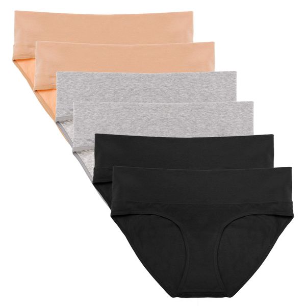 Intimate Portal Umstandsslips Schwangerschafts Unterhosen Umschlagbare Schwangerschaftsslips Postpartale Unterwäsche 6er-Pack Granite M