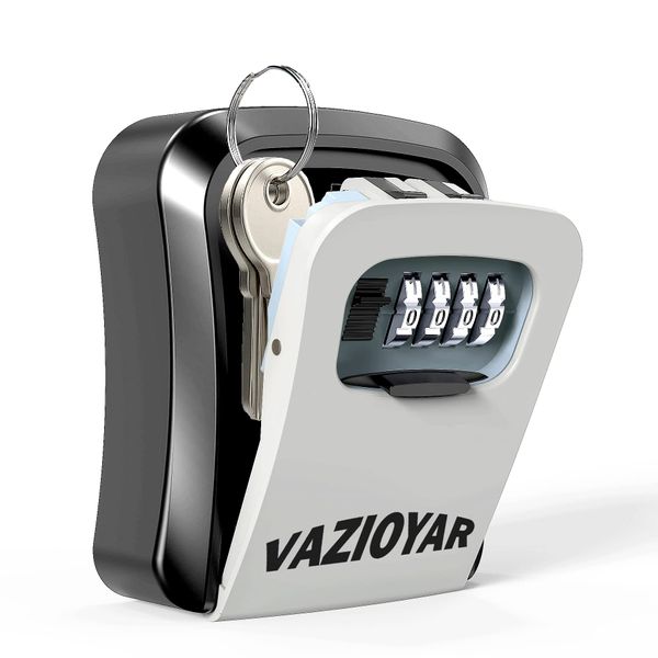 Vazioyar Key Lock Box for Outside, Portable Waterproof Wall Mounted Resettable 4-Digit Combination Key Storage Lockbox, 5 Keys Capacity Key Safe Lock Box for Home,Garage, Office (Without Shackles)