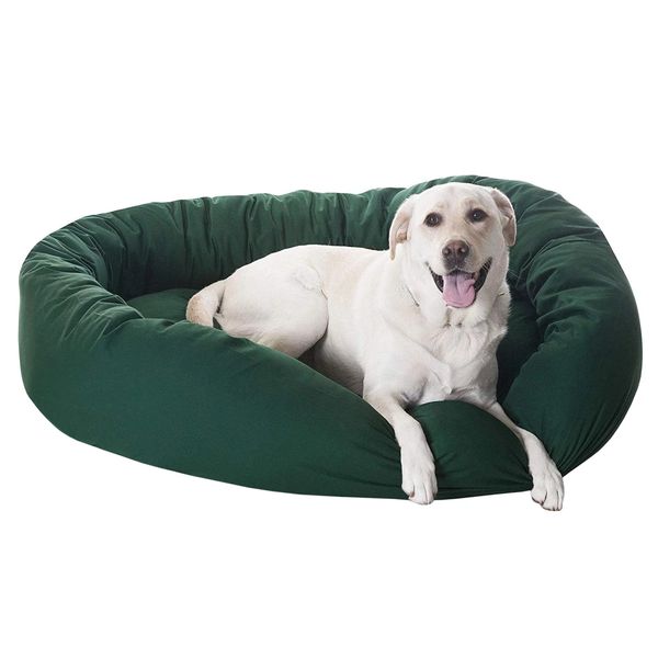 Poly/Cotton Bagel Pet Bed for Dogs, Calming Dog Bed Washable, Extra Large, Green