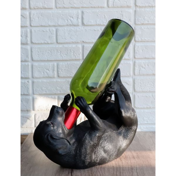 Black Labrador Retriever Wine Bottle Holder Caddy Figurine Pet Canine Lovers