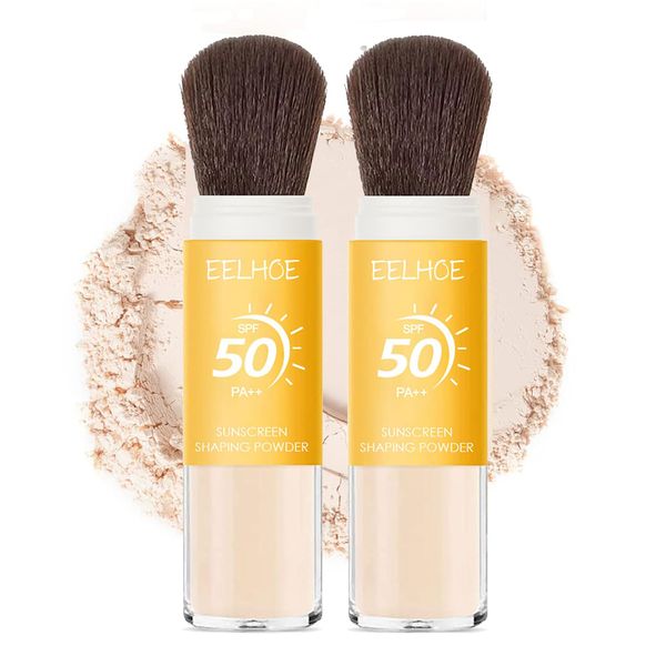 Face Sonnenschutz Puder,Natural Mineralische Sonnencreme,Mineral Sunscreen Setting Powder,Oil Control,SPF 50,Lasting Lightweight Breathable,Setting Powder with Brush (B, 2PCS)