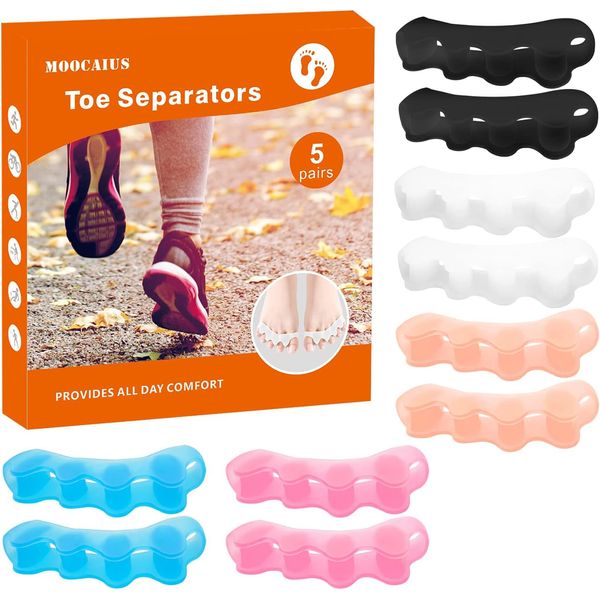 Toe Separators, 5 Pair Soft Gel Toe Spacers to Correct Bunions, Toe Stretcher...