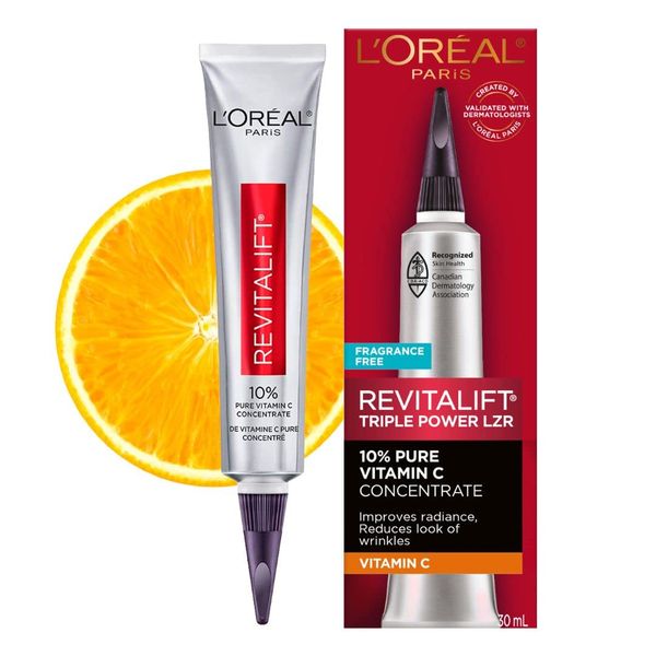 L'Oreal Paris Revitalift 10% Pure Vitamin C Face Serum, Radiant and Brighter Skin, Visibly Reduced Wrinkles, Fragrance Free 1 0z.