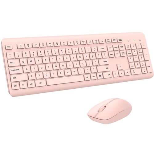 Wireless Keyboard and Mouse Combo, Full Size Silent Ergonomic Keyboard and Mouse, Long Battery Life, Optical Mouse, 2.4G Lag-Free Cordless Mice Keyboard for Computer, Mac, Laptop, PC, Windows(Pink)