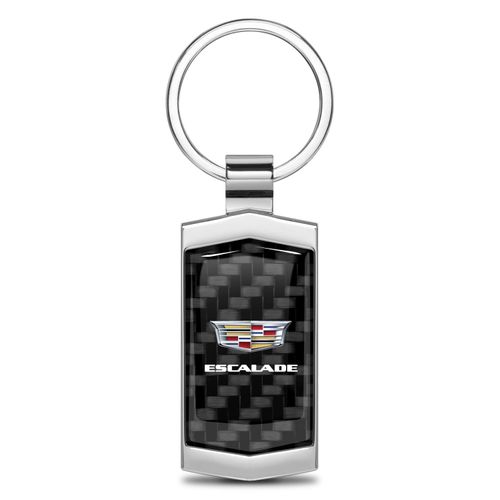 iPick Image for Cadillac Escalade Logo Real 3K Carbon Fiber Chrome Metal Case Key Chain