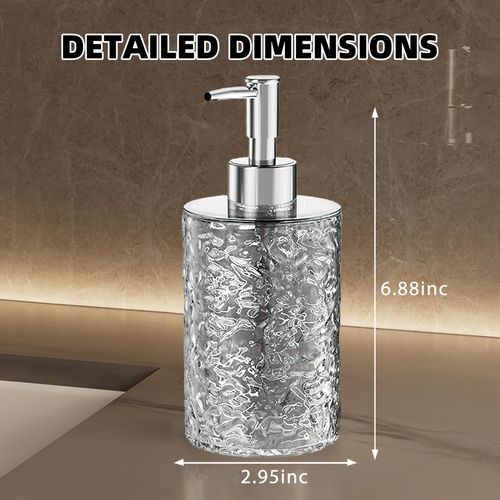 13.5 Oz Clear Plastic Soap Dispenser with Rust Proof Pump, Refillable Liquid Hand Soap Dispenser for Bathroom and Kitchen, Water Ripple Design (Round,Translucent Gray)