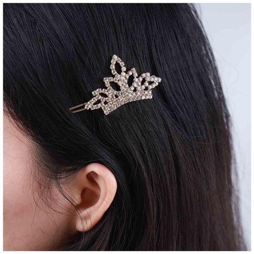 Inilbran Vintage Crystal Hair Clips Gold Crystal Wedding Hair Barrettes Vintage Rhinestone Crown Hairpin Barrette Sparkly Cz Hair Pins Hairclip Decorative Bobby Pins Crystal Wedding Headpieces