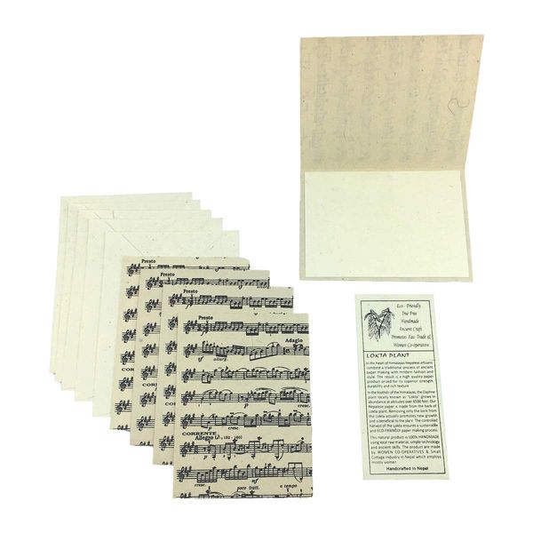 Nepal Greeting Card and Envelope Set: Sheet Music, Eco-friendly Handmade Lokta Paper