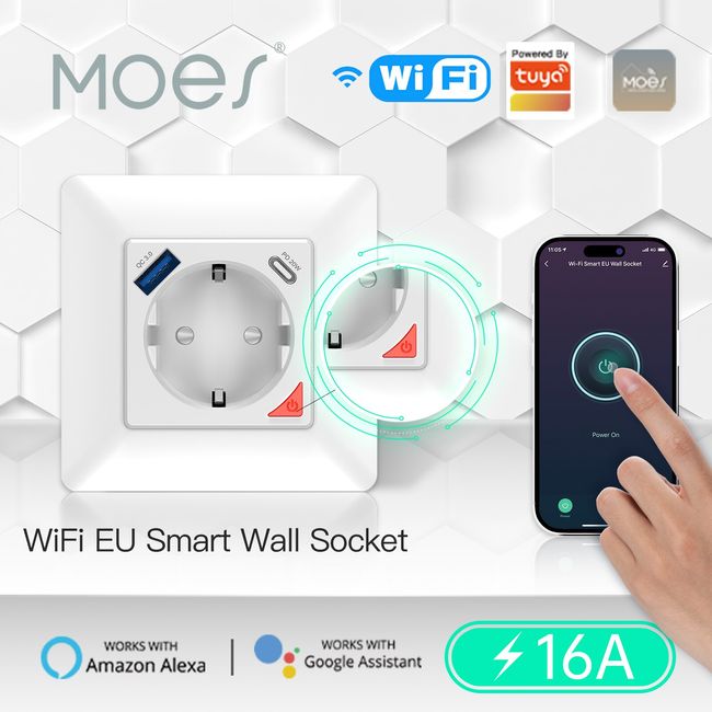 Tuya WiFi Smart Socket, smart wall outlet Tuya, Tuya smart power EU plug