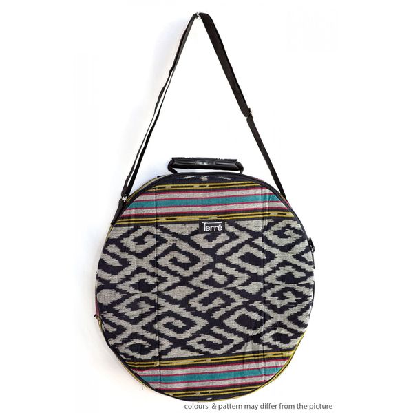 Terré Shamandrum Tasche DUNKLE Farben aus Ikat-Webstoff Ø 50 cm für Schamanentrommel - im MYSEVENDO Set - Rund Ritual Drum Trageriemen Trommeltasche