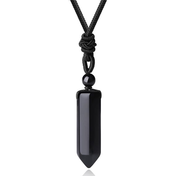 XIANNVXI Healing Crystals Necklace for Men Women Black Obsidian Natural Crystal Stone Point Hexagonal Pendant Necklaces Gemstone Adjustable Rope Reiki Balancing Jewelry