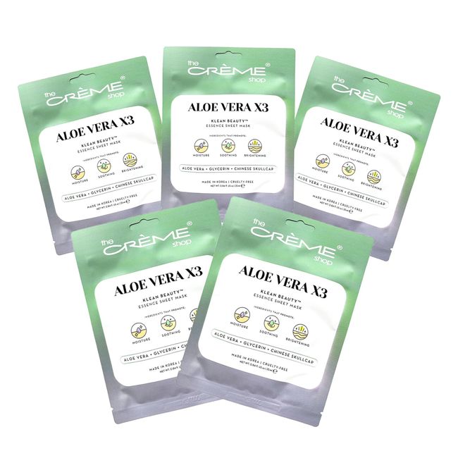 The Crème Shop Korean Skincare | Aloe Vera Face Sheet Mask 5 Pack