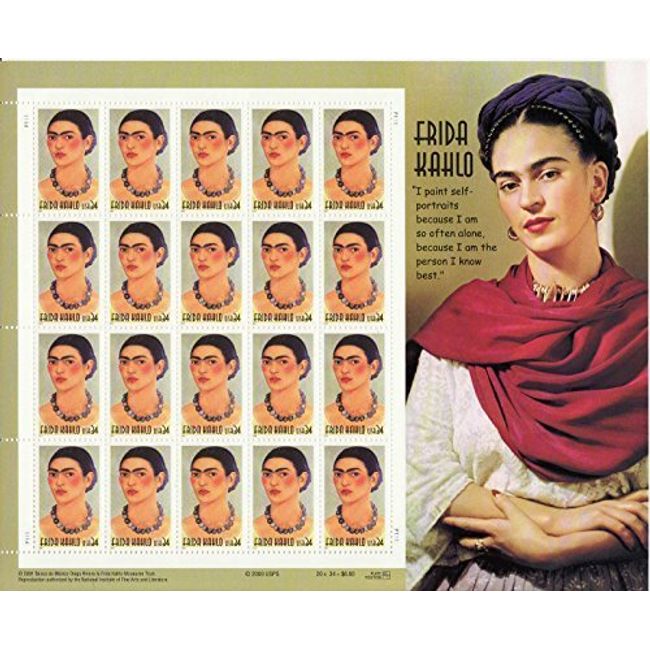 Frida Kahlo Sheet of Twenty 34 Cent Stamps Scott 3509