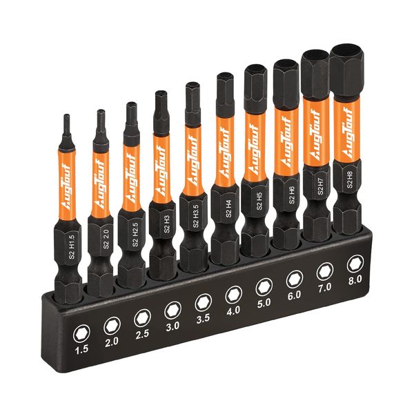 toolant Impact Hex Head Allen Wrench Drill Bit Set 10pcs (Metric), 1/4” Hex-Shank S2 Steel Hex Bits Set, CNC Machined Tips with Magnetism, 2” Long with Storage Box