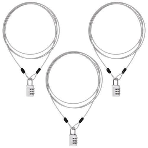 ZHMEINA 3Pcs 6.6Ft Silver Long Security Cable Lock, 2.5mm Security Cables with Loops Double Loops Steel Bike Lock Cable Long Cables Locks Wire for Outdoor Clothesline Luggage