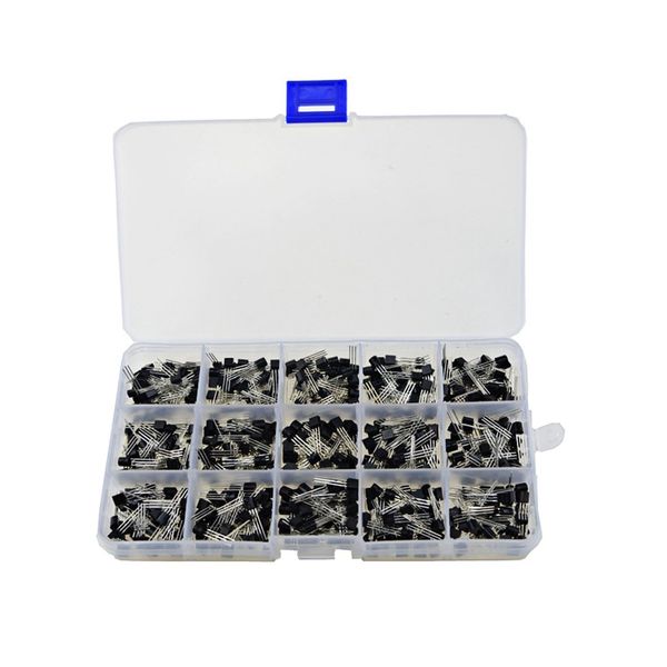 WINGONEER 600PCS 15 Value 40-160V 50-600mA NPN PNP Power Transistor Association Kit 2N2222-S9018 Triode + Plastic Box