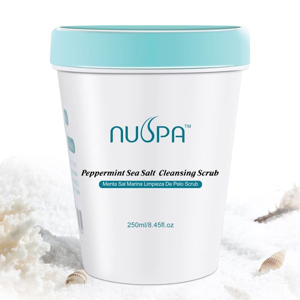 NUSPA Peppermint Sea Salt Scalp Scrub,Purifying Refreshing Scalp Cleaner,Itch Reducing Shampoo, Natural Dandruff Scalp Exfoliantor Hair Wash with Jojoba Oil and Avocado Oil