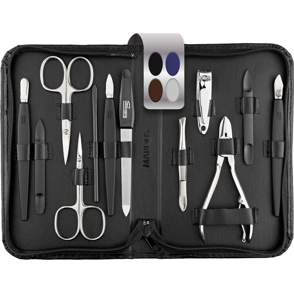 Manicure Set - 12 Piece Professional Pedicure Tools - German Made Nail Kit - Grooming Set - Genuine Leather Case - Ideal Travel Nail Kit - Nail Set - Incl. Nail Cutter - Black