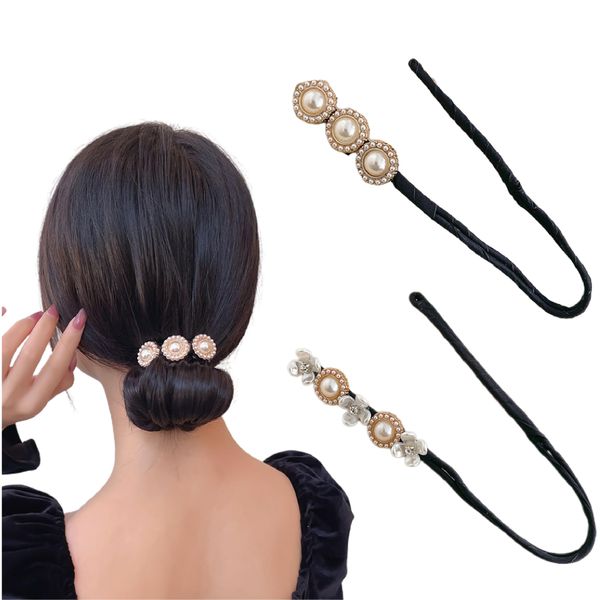 Magischer Haarknoten,2 Stück Perle Blumen Haar Dutt Maker Damen Donut Hair Bun Maker Haarnadel Haarknoten Maker Haarhalter Haar Styling Werkzeug,Haarknoten Former Set für Kinder Mädchen Frauen