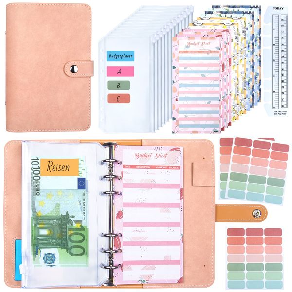 Budget Planner, Binder - Bugetplaner Startset Finanzplaner, A6 Budget Planer Umschlagmethode, Budgetplaner Geld Sparbuch mit Folien für Geld Sparen Money Organizer Spar Challenge Buch