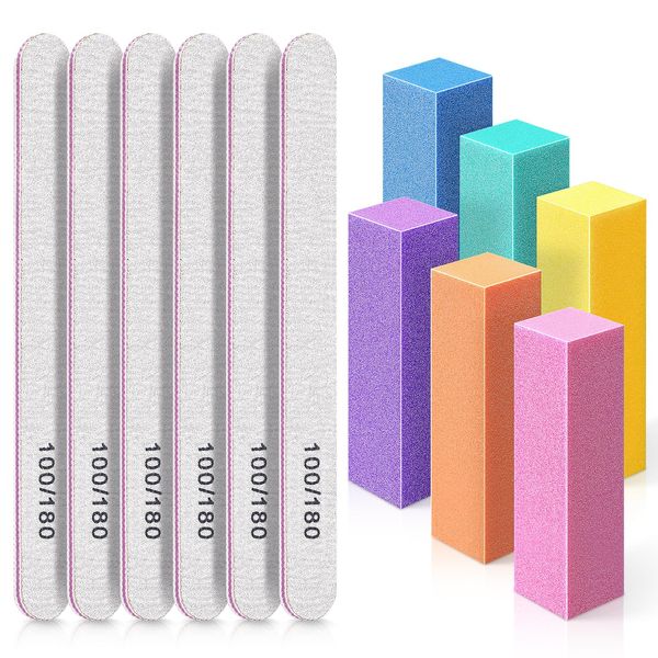 Nail Files and Buffer, TsMADDTs Professional Manicure Tools Kit Rectangular Art Care Buffer Block Tools 100/180 Grit 12Pcs/Pa(White)