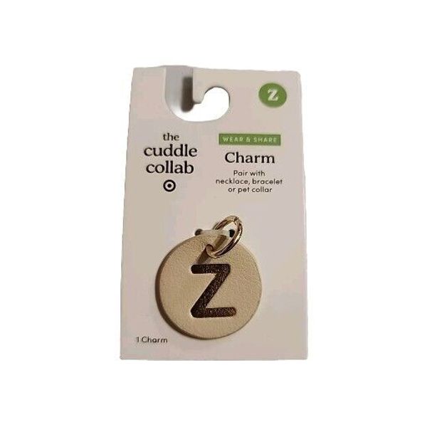 The Cuddle Collab Pet Charm; Gold "Z" On Tan/Beige Round Charm; Faux Leather