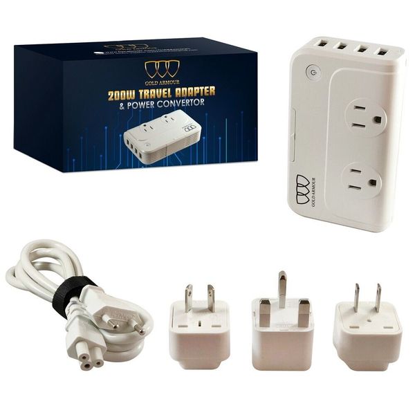 200W Step Down 220V to 110V Voltage Converter Travel Adapter Accessories 4 USB