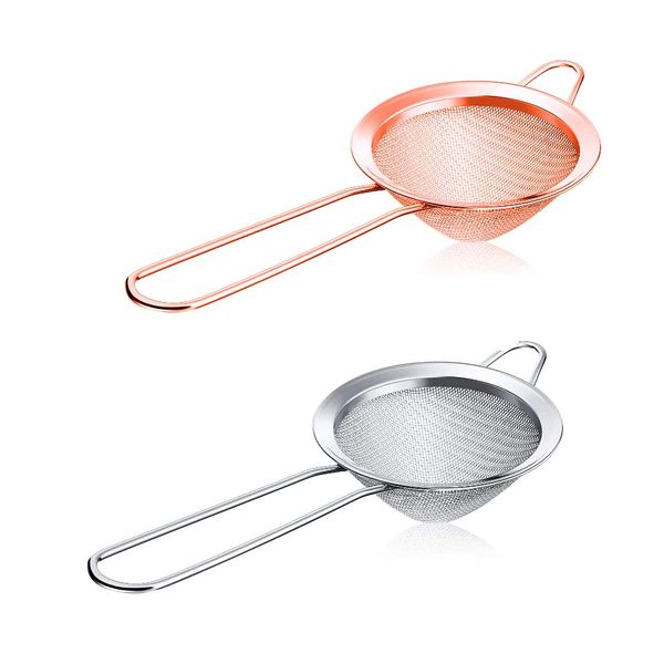 Small Mesh Strainer,maxin 2 Pcs Stainless Steel Cocktail Strainer Conical for Bar Cocktails, Tea Herbs, Food,Coffee & Drinks - 3.34 Inches (Silver & Rose Gold)