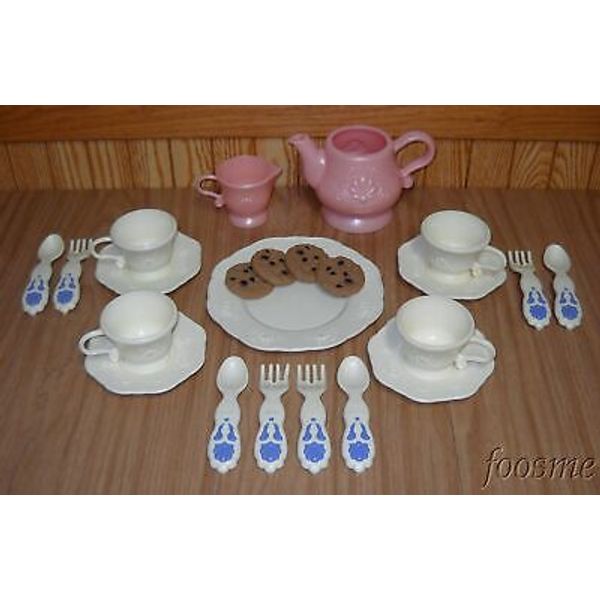 Vintage LITTLE TIKES Victorian Tea Set Lot & Pretend Play Food Choc Chip Cookies