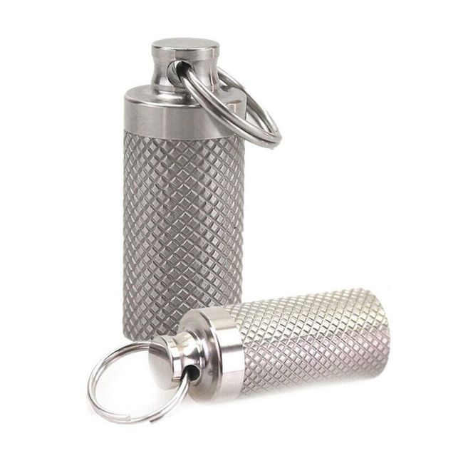 TS Trade 2 Pcs Portable Daily Pill Case, Titanium Waterproof Mini Pill Box, Small Pocket Medicine Container Keychain Keyring for Outdoor Travel