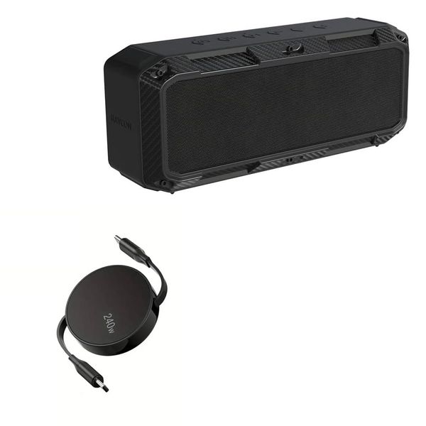 BoxWave Cable Compatible with Raycon Impact Speaker - PD miniSync (240W), Retractable PD 240W Portable USB Type-C Cable - Jet Black