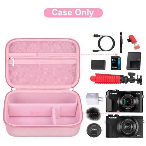 Canboc Carrying Case for Canon PowerShot G7 X Mark II/ G7X Mark III Digital Camera & Accessory Kit (Flexible Tripod, Adapter and More), G7X Camera Bag with Strap, Mesh Pocket fit Cable, Battery, Pink