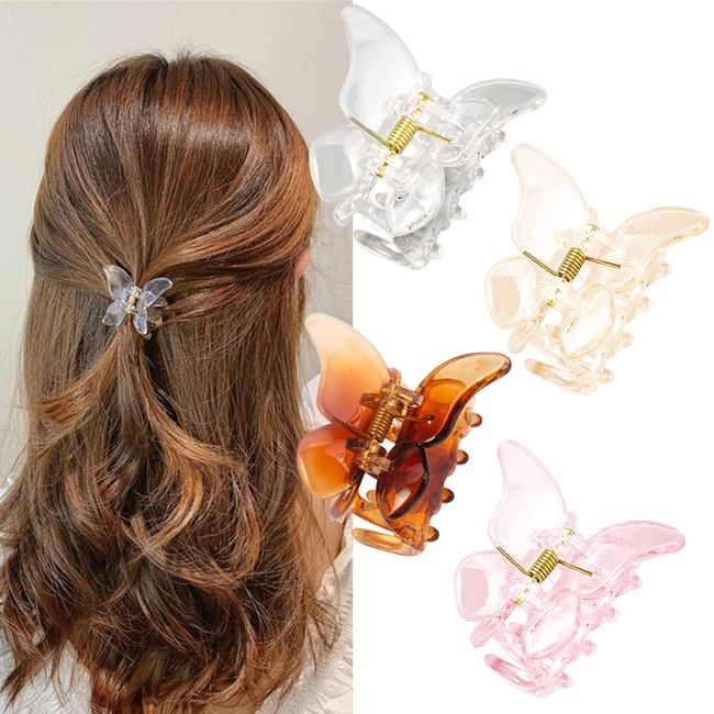 4 Stück Haarklammer Schmetterling, 2 Zoll Haarklammer Klein, Haarklammern für Damen Medium und Dünnes Haar, Clean Acryl Haarspange, Anti-Rutsch Claw Clip, Haarschmuck Elegant Aesthetic Accessoires