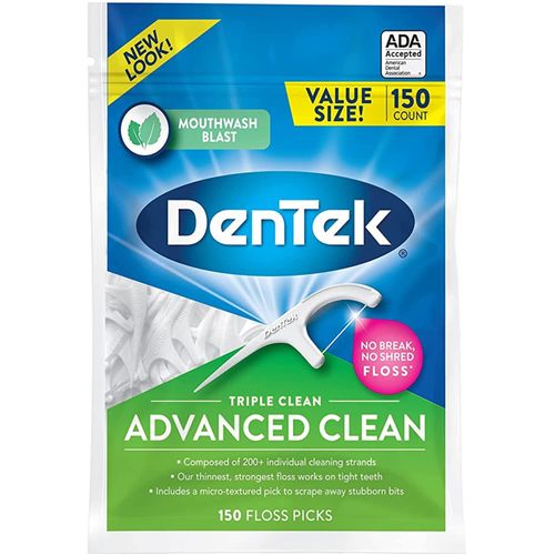 DenTek Triple Clean Mint Flavoured and Fluoride coated Advanced Dental Floss Picks with 3 cleaning actions - 150 Pack