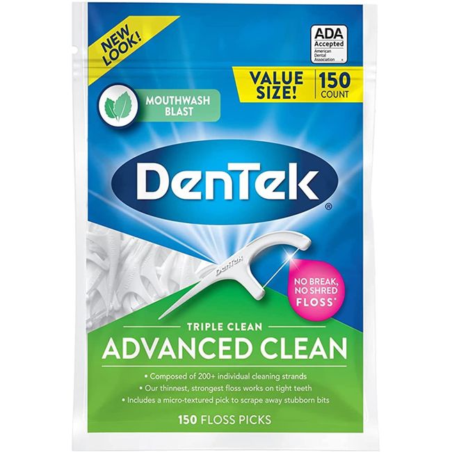 DenTek Triple Clean Mint Flavoured and Fluoride coated Advanced Dental Floss Picks with 3 cleaning actions - 150 Pack