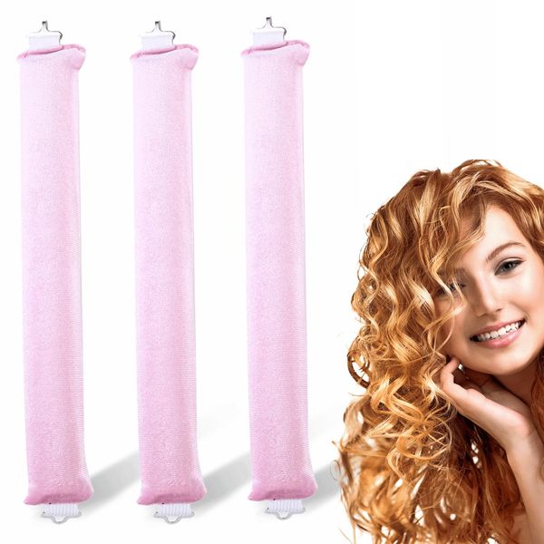 3-Stück Overnight Blowout Rods Heatless Curls Große Locken,Blowout Hair Overnight,Blow Out Hair Curler,Hitzefreie Lockenwickler,Locken Ohne Hitze für Lange Haare,Hair Curler No Heat,Curling Rod (Rosa)