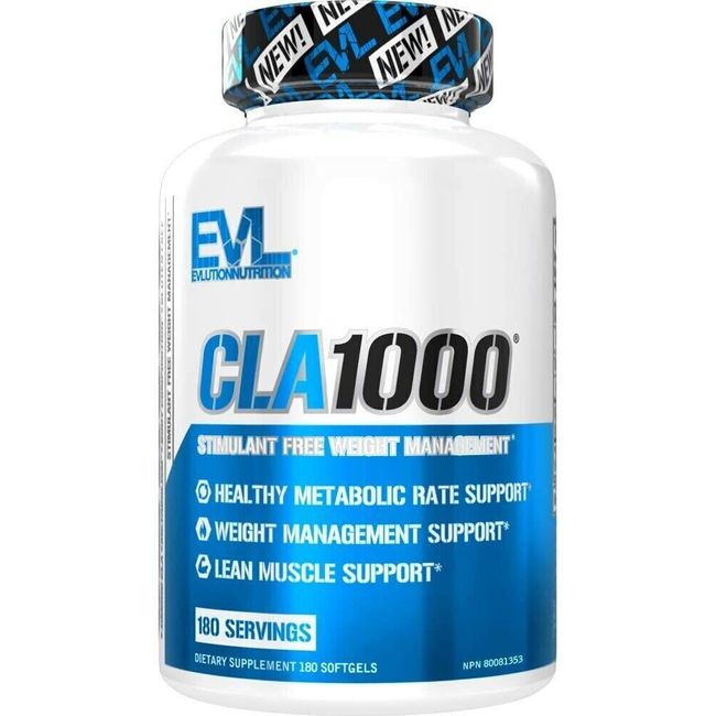 EVL CLA 1000 Stimulant Free Weight Management 180 Softgels Exp 09/ 2024 New