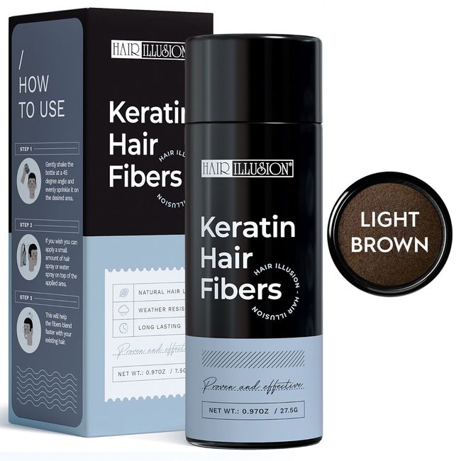 Hair Illusion KERATIN Hair Fibers For Bald Spot Concealer, Hairline, Hair Loss