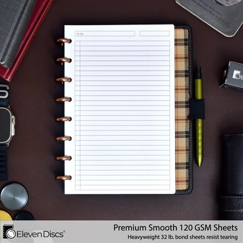 Eleven Discs Discbound Paper, Junior Size To Do List Sheets - Premium 120gsm Heavyweight Notebook & Planner Refills - 8 Discs, 5.5 x 8.5 in - Punched for Circa, Arc, TUL (50 Sheets)