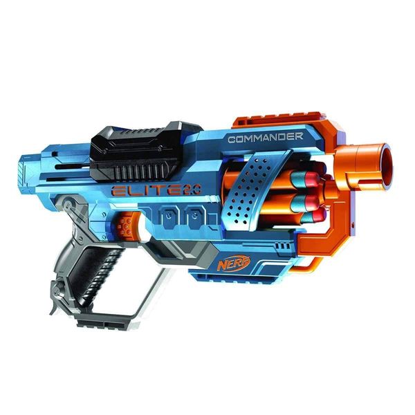 NERF Elite 2.0 Commander RD-6 Blaster, 12 Nerf Darts, 6-Dart Rotationstrommel, Tactical Rail Steckschienen, Befestigungspunkte, Acrylic, Mehrfarbig, 6.7 x 36.2 x 24.1 cm