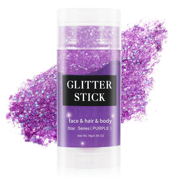 MEICOLY Purple Body Glitter Stick,Mardi Gras Carnival Mermaid Face Glitter Gel,Chunky Glitter For Face/Body/Hair/Eyes/Lip,Holographic Sequins Paint,Sparkling Face Glitter Makeup Body Glitter For Women