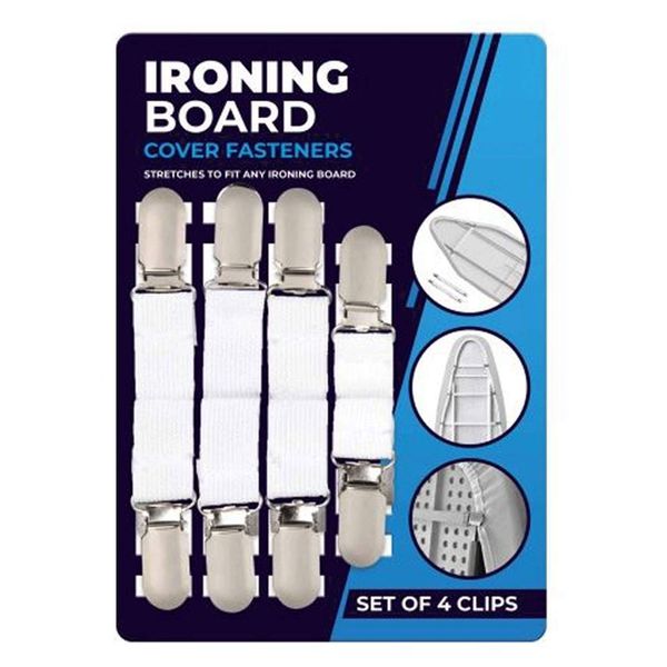 IRONING BOARD COVER FASTENERS ELASTIC BRACE STRAPS LAUNDRY HOME SET OF 4 CLIPS