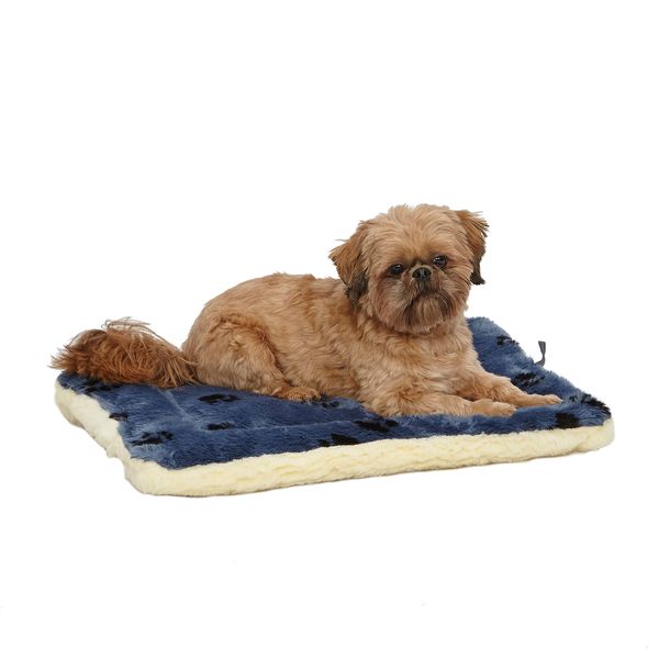 MidWest Homes for Pets Reversible Paw Print Pet Bed in Blue / Cream, Dog Bed Measures 23.5L x 17W x 2.8H for Small Dogs, Machine Wash