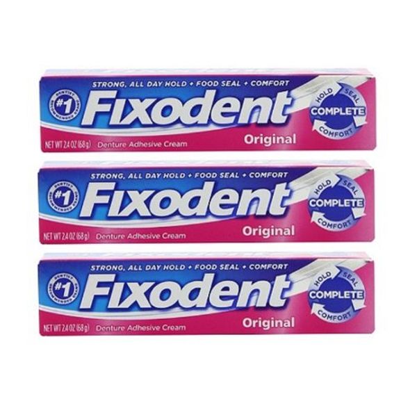 Fixodent Denture Adhesive Cream Original: 3 Packs of 2.4 Oz - Sms10