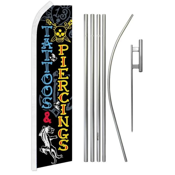 Tattoos & Piercings Swooper Advertising Flag & Pole Kit
