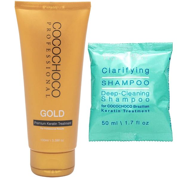 Cocochoco Professional Gold 100ml Brazilian Blow Dry Haar Glättung Keratin Behandlung 30ml Shampoo
