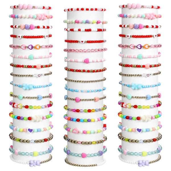 Otuuz 48 Pcs Colorful Kids Friendship Bracelet Set Adjustable Beads Bracelets Cute Friendship Princess Pretend Play Bracelet Stretch Beaded Bracelet Preppy Bracelets Set for Girls